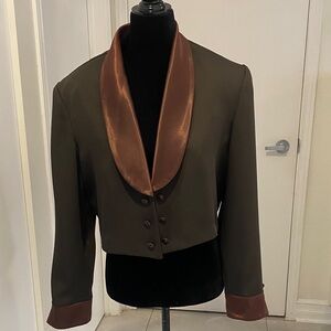 Joseph Ribkoff Tuxedo Style Brown Women's Jacket with Satin shawl collar Size 14